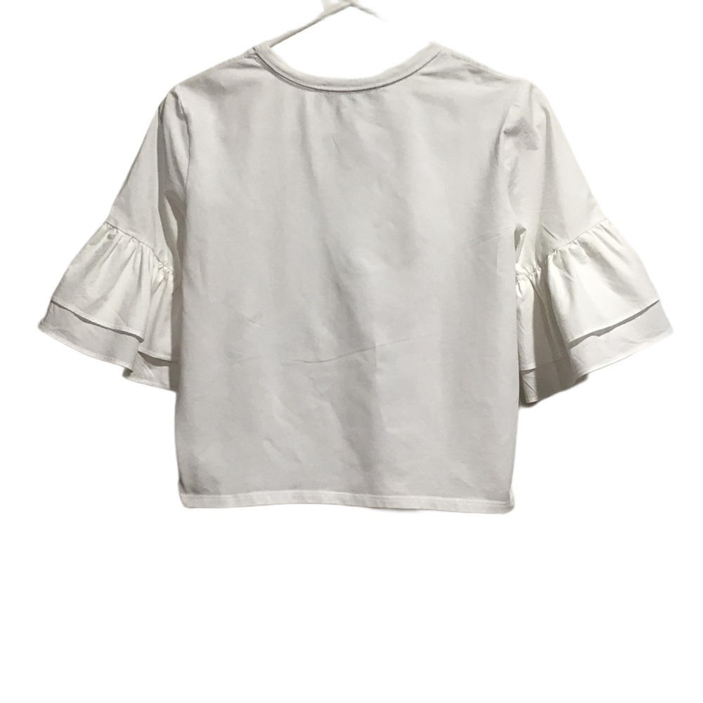 Veronica Beard Jeans Women’s White Blouse Flared Ruffle Short Sleeve - Picture 2 of 8